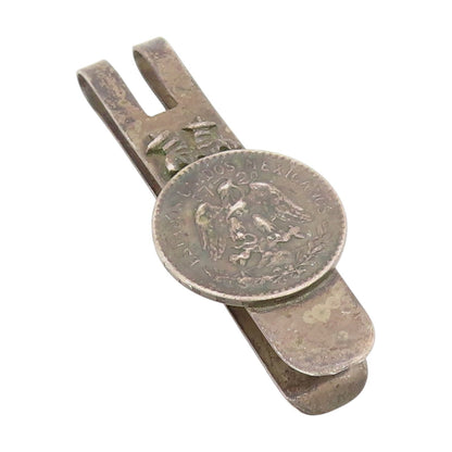 925 Sterling Silver Vintage Money Clip MEXICO Carved Eagle & Snake Coin  TR4182