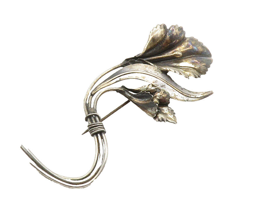 925 Sterling Silver  Vintage Dark Tone Tied Flowers Brooch Pin  BP6010