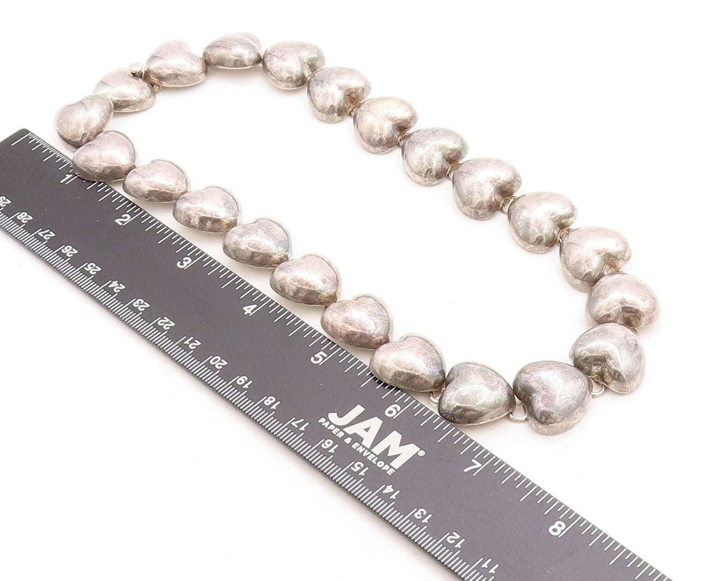 925 Sterling Silver  Vintage Dark Tone Love Heart Link Chain Necklace  NE1632