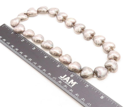 925 Sterling Silver  Vintage Dark Tone Love Heart Link Chain Necklace  NE1632