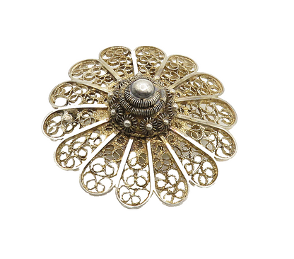 925 Sterling Silver  Vintage Antique Filigree Flower Motif Brooch Pin  BP6205