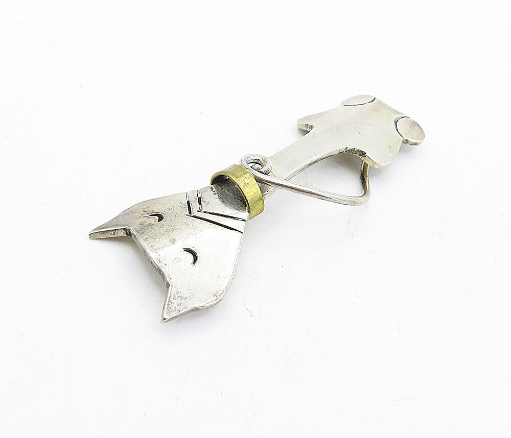 MEXICO 925 Sterling Silver  Vintage Shiny 2 Tone Sitting Cat Brooch Pin BP1967