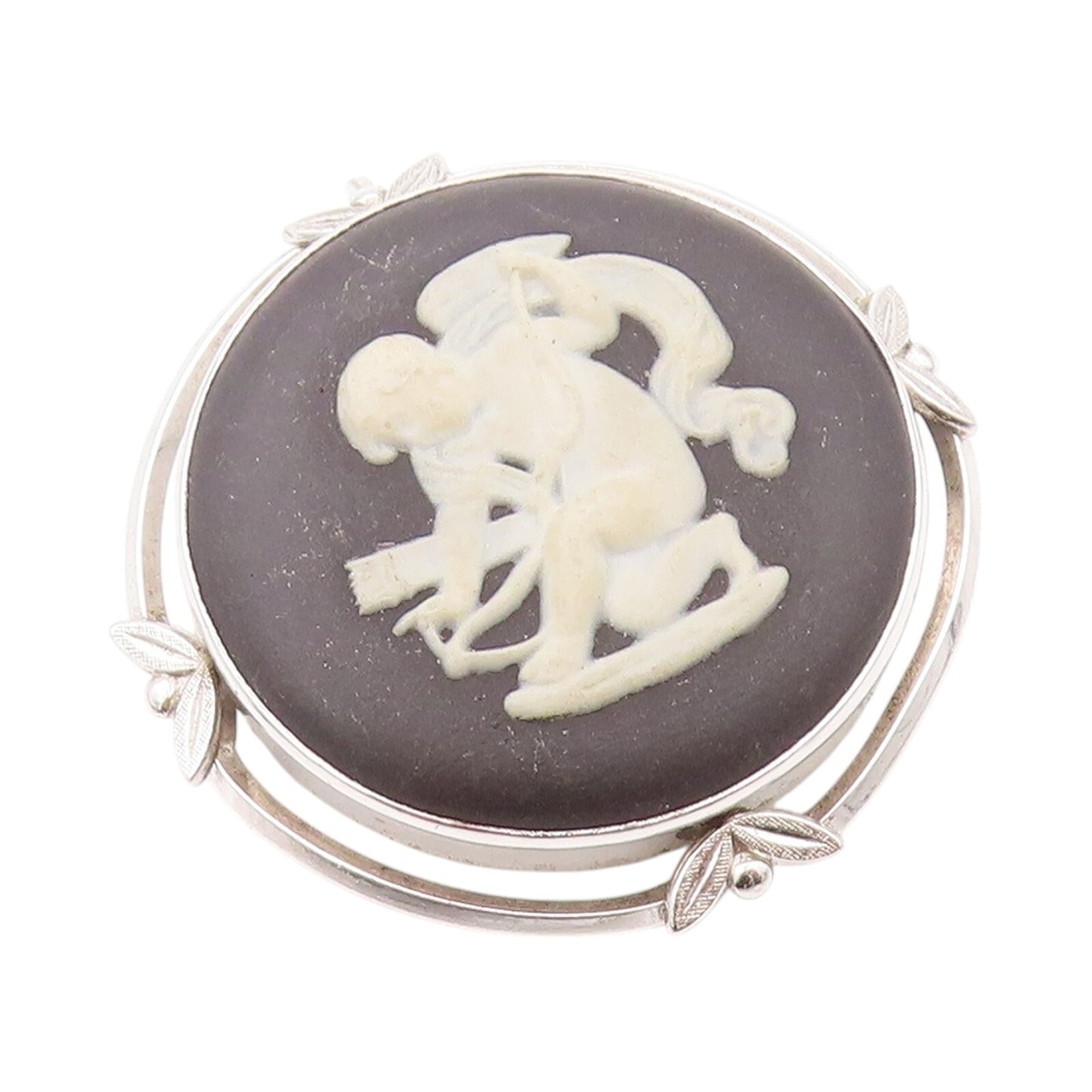 925 Sterling Silver Vintage Brooch  WEDGWOOD black Jasper Cameo  BP11551
