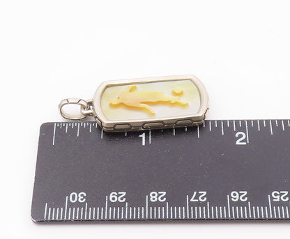 925 Silver  Vintage Carved Mother Of Pearl Soccer Player Pendant  PT21663