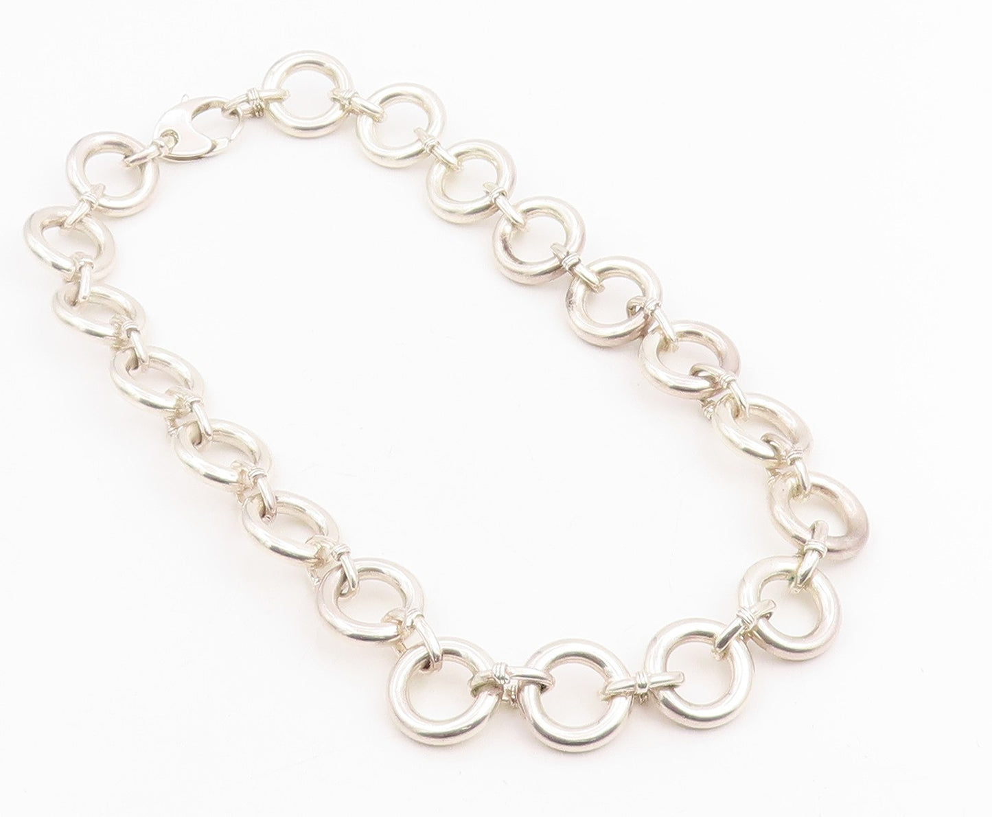 925 Sterling Silver Vintage Necklace Chunky Interlocking Circles Chain  NE4776