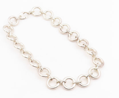 925 Sterling Silver Vintage Necklace Chunky Interlocking Circles Chain  NE4776