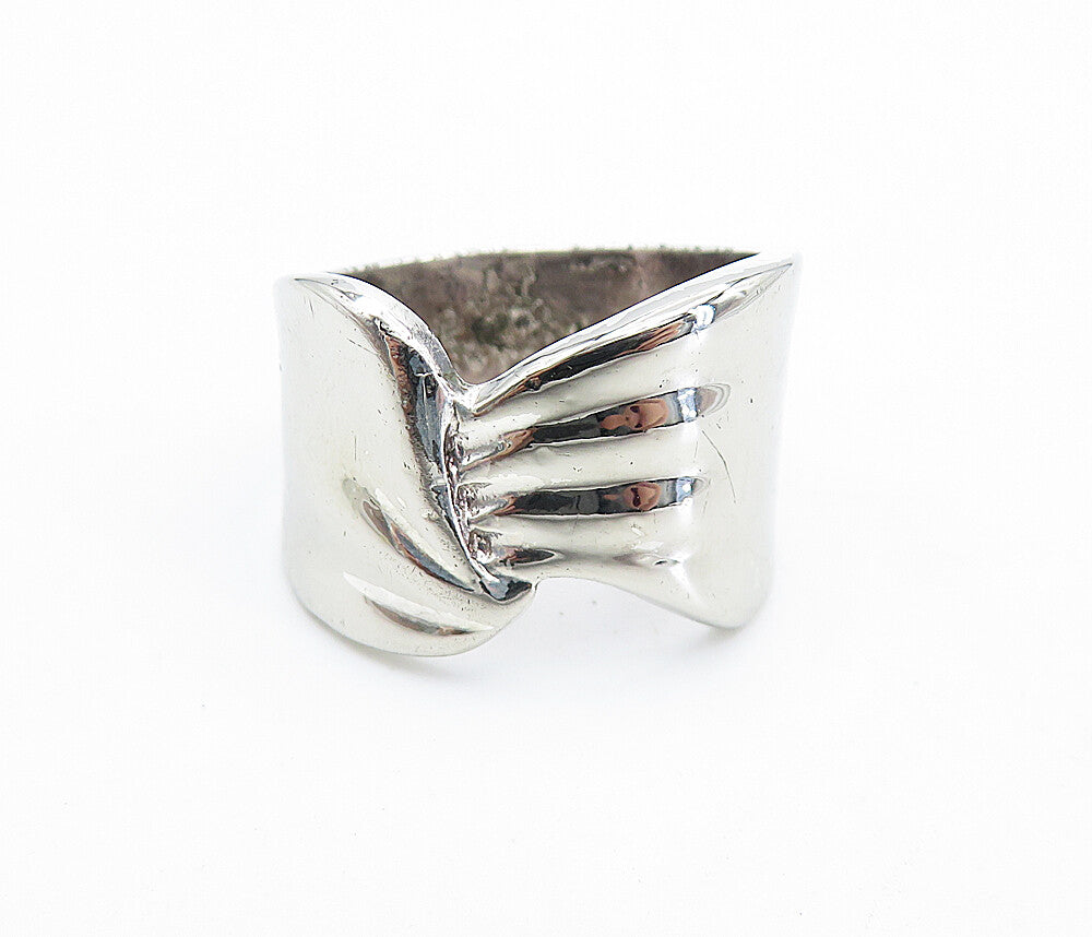 MEXICO 925 Silver  Vintage Polished Crinkle Detail Band Ring Sz 7.5  RG7408