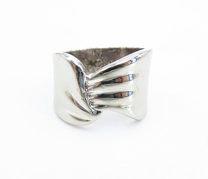MEXICO 925 Silver  Vintage Polished Crinkle Detail Band Ring Sz 7.5  RG7408