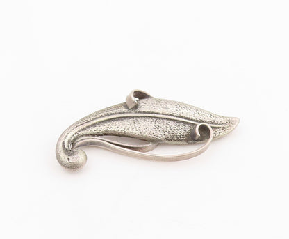 925 Sterling Silver Vintage Brooch Pin Modernist Botanical Swirly Leaf  BP12238