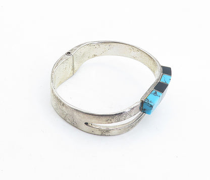 MEXICO 925 Silver  Vintage Turquoise & Black Onyx Bangle Bracelet  BT2007