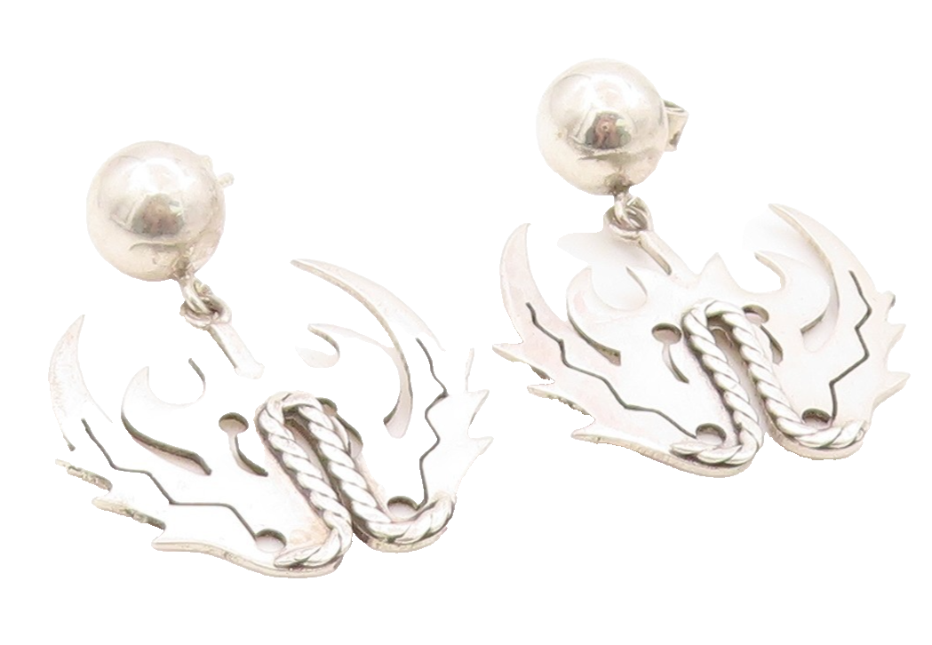 925 Sterling Silver Vintage Earrings Mythical Wings Cut Out Design Studs EG13691