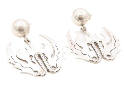925 Sterling Silver Vintage Earrings Mythical Wings Cut Out Design Studs EG13691