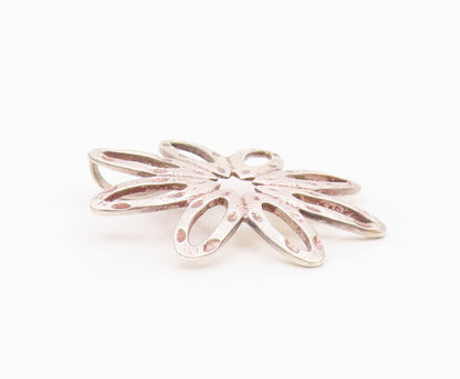925 Sterling Silver  Vintage Shiny Etched Open Flower Motif Pendant  PT18960