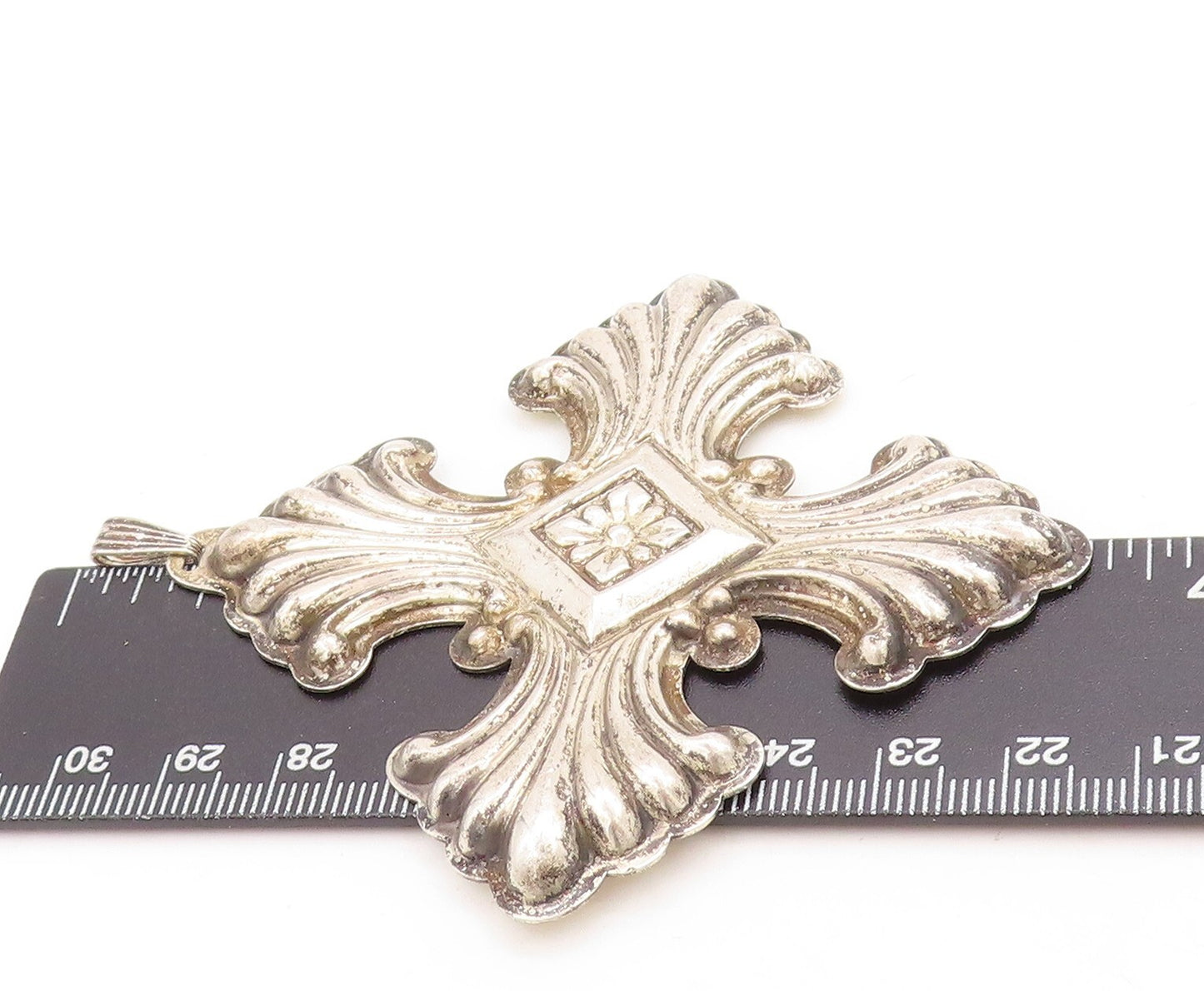 925 Sterling Silver Vintage Pendant REED & BARTON 1973 Swirly Cross  PT23844