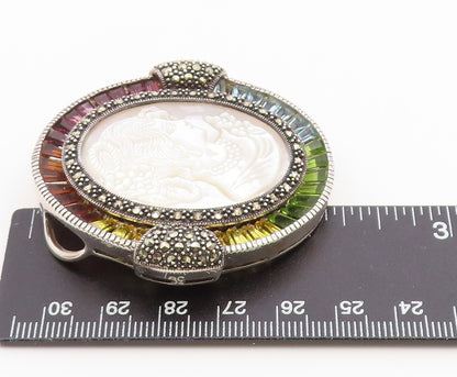 925 Sterling Silver Vintage Brooch Pin Multi Gemstone Cameo Portrait  BP12650
