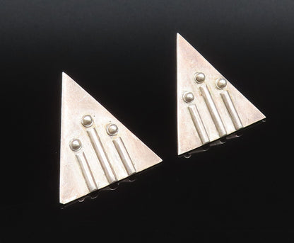 925 Silver  Vintage 3D Lines & Beads Modernist Triangle Earrings  EG12268