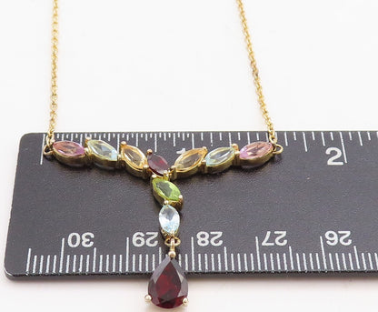 925 Sterling Silver Garnet & Multi Stone Gold Plated Chain Necklace NE1959