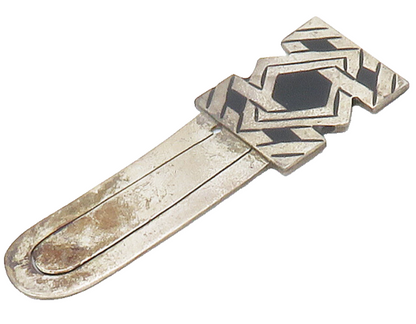 MEXICO 925 Sterling Silver  Vintage Inlaid Black Onyx Book Mark  TR2282