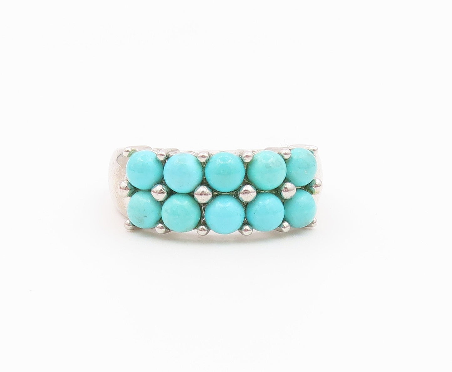 925 Sterling Silver Vintage Ring Cabochon Turquoise Double Row  Sz 6  RG36543