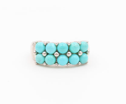 925 Sterling Silver Vintage Ring Cabochon Turquoise Double Row  Sz 6  RG36543
