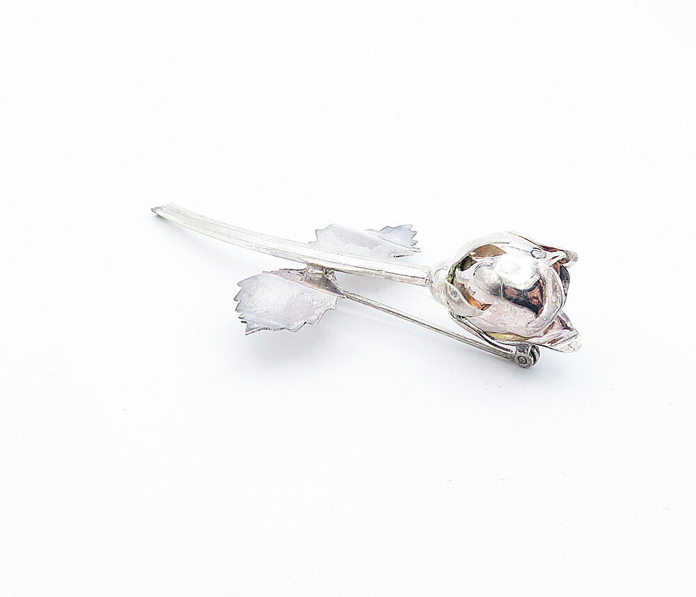 MEXICO 925 Sterling Silver  Vintage Shiny Sculpted Flower Brooch Pin  BP1166