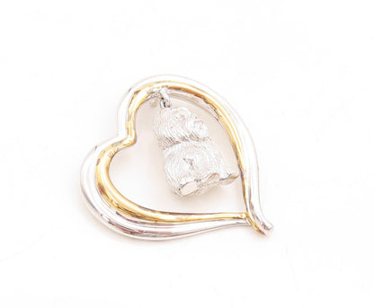 925 Sterling Silver Vintage Pendant Designer Heart With Dangling Puppy  PT23867