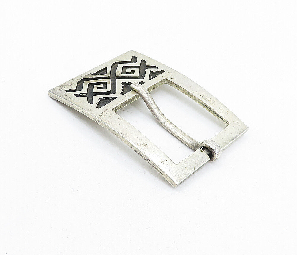 MEXICO 925 Sterling Silver  Vintage Oxidized Pattern Belt Buckle  TR1260