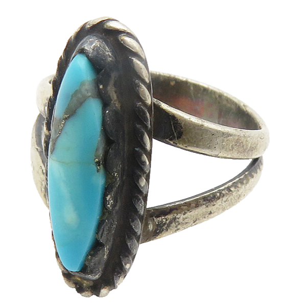 NAVAJO 925 Silver  Vintage Turquoise Twist Oval Cocktail Ring Sz 4  RG11668