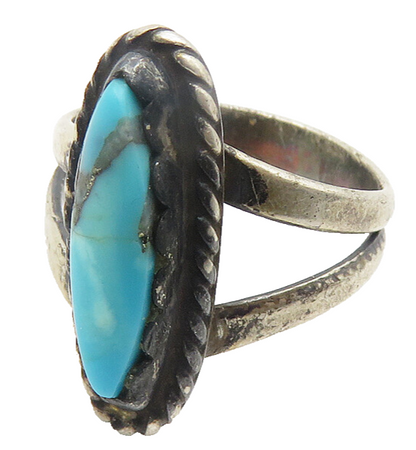 NAVAJO 925 Silver  Vintage Turquoise Twist Oval Cocktail Ring Sz 4  RG11668