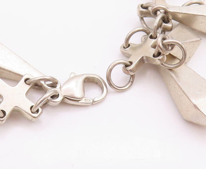 925 Sterling Silver Vintage Bracelet Modernist Heavy Dangling Diamonds  BT11314