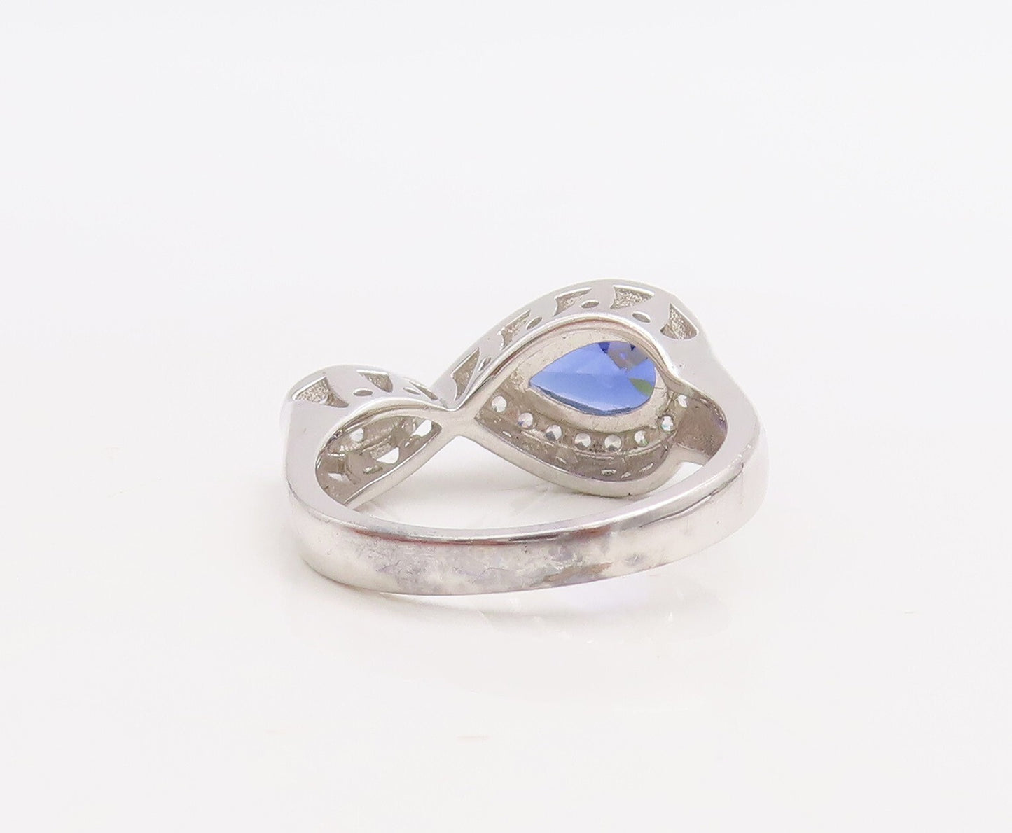 925 Sterling Silver Vintage Ring Designer Sapphire & CZ Infinity  Sz 7  RG30557