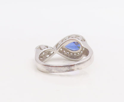 925 Sterling Silver Vintage Ring Designer Sapphire & CZ Infinity  Sz 7  RG30557