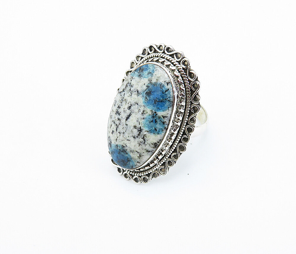 925 Sterling Silver  Cabochon Cut Dendrite Agate Cocktail Ring Sz 9  RG8193
