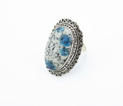 925 Sterling Silver  Cabochon Cut Dendrite Agate Cocktail Ring Sz 9  RG8193