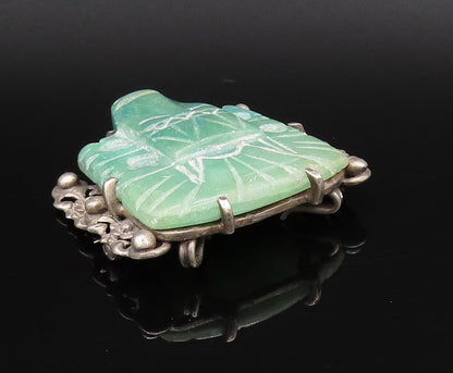 925 Sterling Silver Vintage Jade & Beaded Aztec Warrior Head Brooch Pin BP10009