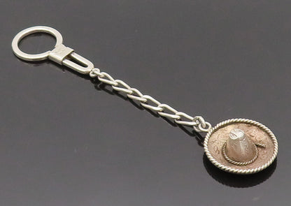 MEXICO 925 Sterling Silver  Vintage Solid 3D Cowboy Hat Roped Keychain  TR3562