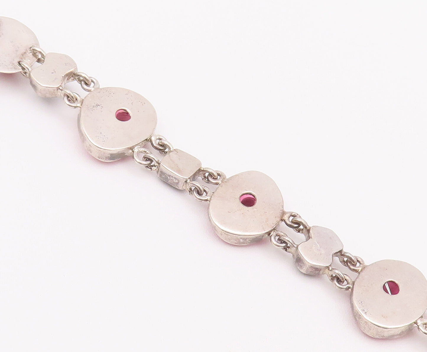 925 Sterling Silver Vintage Bracelet Linked Bubblegum Pink Donut Onyx  BT10378