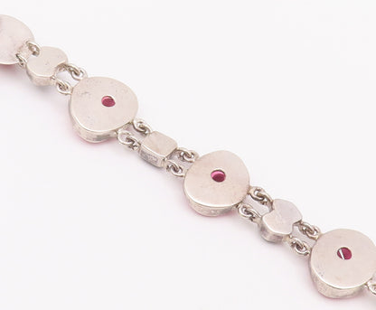 925 Sterling Silver Vintage Bracelet Linked Bubblegum Pink Donut Onyx  BT10378