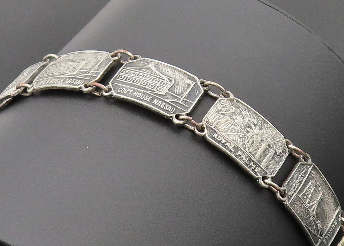 BMCO 925 Silver  Vintage Nassau Carved Landscape Souvenir Bracelet  BT10142