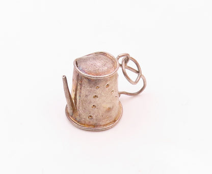 925 Sterling Silver  Vintage Garden Watering Can Motif Pendant  PT18608