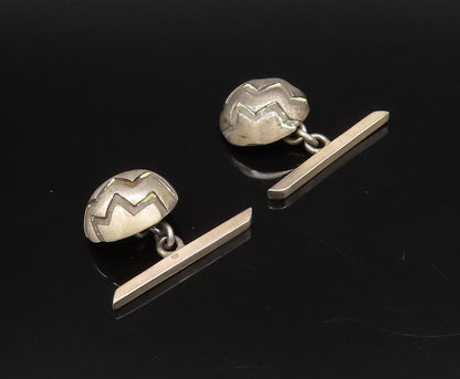 925 Sterling Silver  Vintage Carved Wavy Lines Dome Chain Cuff Links  TR3423