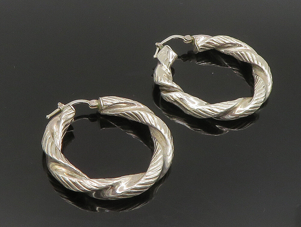 925 Sterling Silver  Vintage Etched Rope Twist Hoop Earrings  EG11581