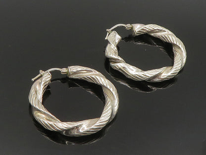 925 Sterling Silver  Vintage Etched Rope Twist Hoop Earrings  EG11581