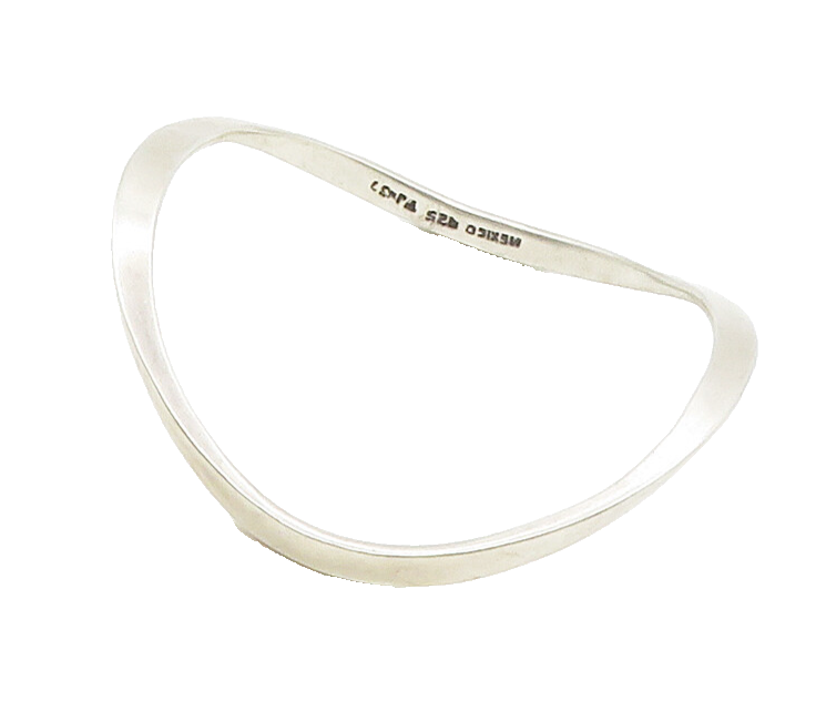 MEXICO 925 Sterling Silver  Vintage Smooth Curved Bangle Bracelet  BT6234