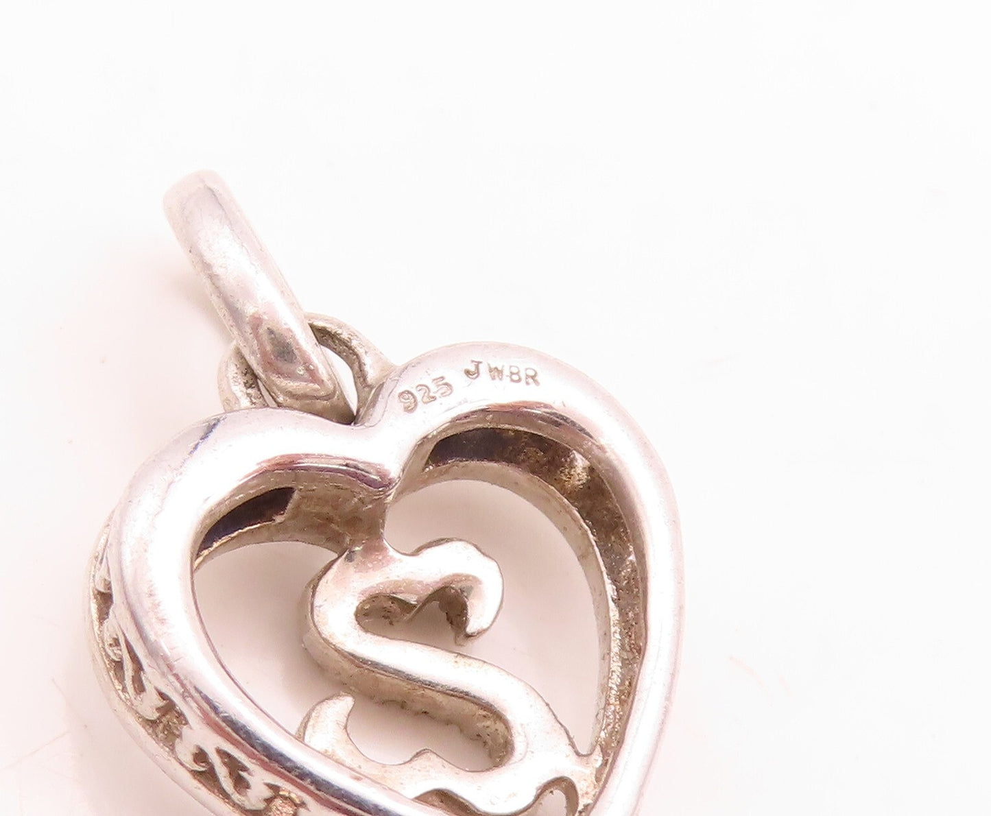 925 Sterling Silver Vintage Pendant White & Black Diamonds Key Of Love  PT23762