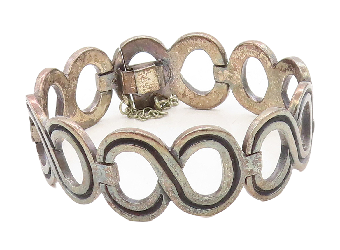 925 Sterling Silver Vintage Antique Infinity Hinge Link Chain Bracelet BT2905