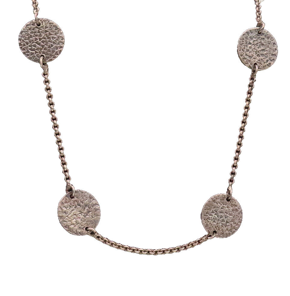 925 Sterling Silver Vintage Necklace Minimalist Circular Dented Chained   NE4250