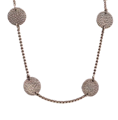 925 Sterling Silver Vintage Necklace Minimalist Circular Dented Chained   NE4250