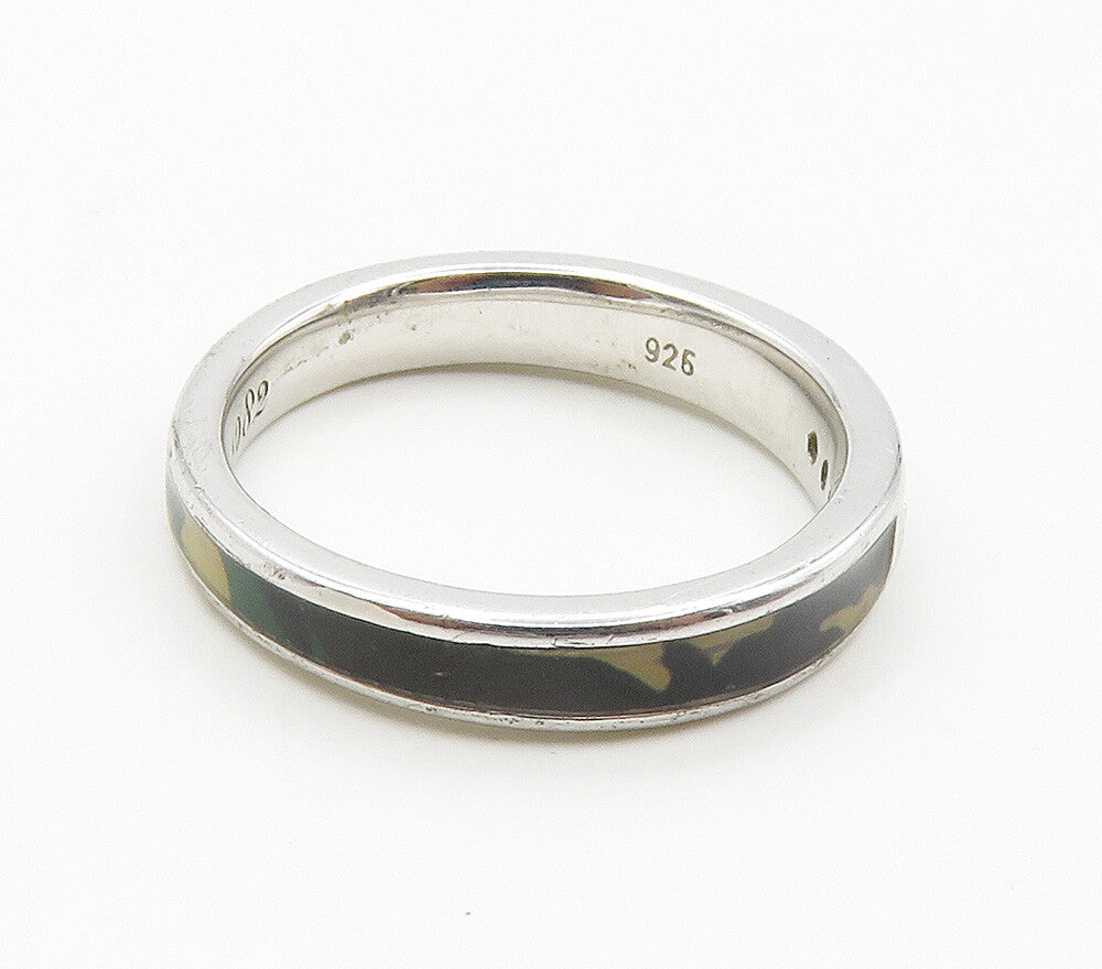 925 Sterling Silver  Topaz Accented Enamel Camouflage Band Ring Sz 7  RG15515