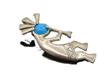 925 Sterling Silver  Vintage Turquoise Shiny Kokopelli Dancer Pendant  PT7433